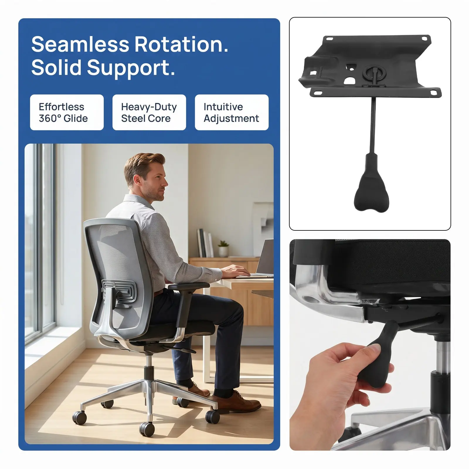 Swivel Chair Base Tilt Control Mechanism Replacement Mounting Hole 6.9x5.7 Office Chair Seat Support Mechanism Metal