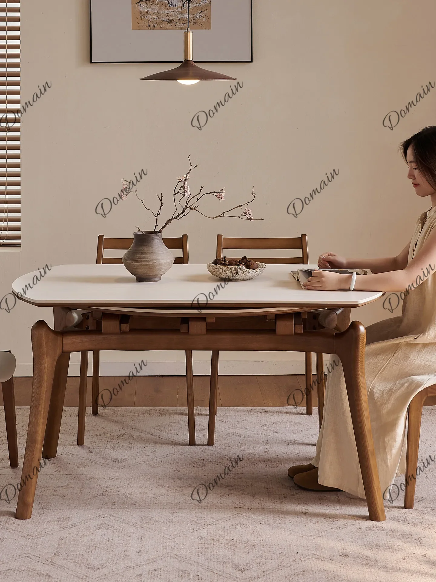 BJ Solid Wood Dining Table Set 2026 New Expandable Folding Walnut Retro Style Space Saving Home Kitchen Furniture