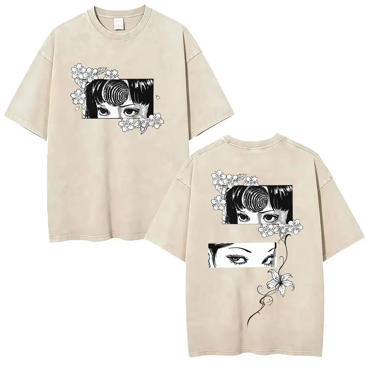 Anime Tomie Junji Ito Vintage Washed Graphic T Shirts Men Women Harajuku Fashion Clothing T-shirt Summer Oversized Cotton Tshirt