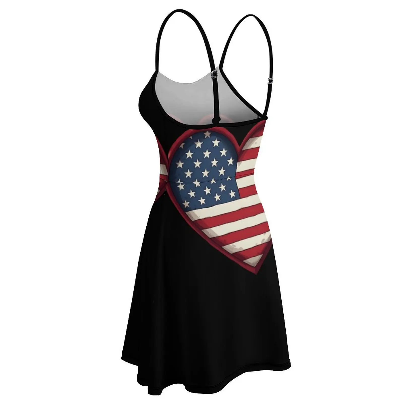 العلم الأمريكي تصميم القلب مضحك الغريبة ثوب المرأة حبال اللباس مضحك الكوكتيلات Strappy اللباس