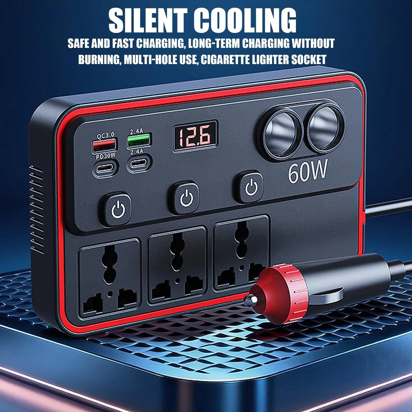 Inverter For Car 12/24V To 220V Fast Charging Converter Car Voltage Plug Power Converter For Automotive Vehicle Sedan Pickup