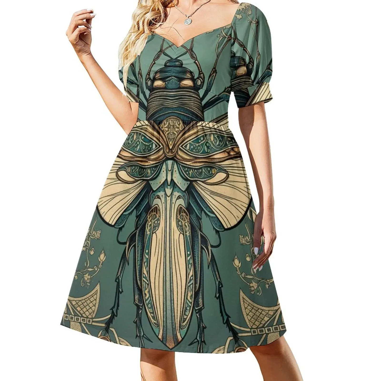 

Art Nouveau Insect Cicada Design Variation #1 Sleeveless Dress summer woman dress 2025 Dress