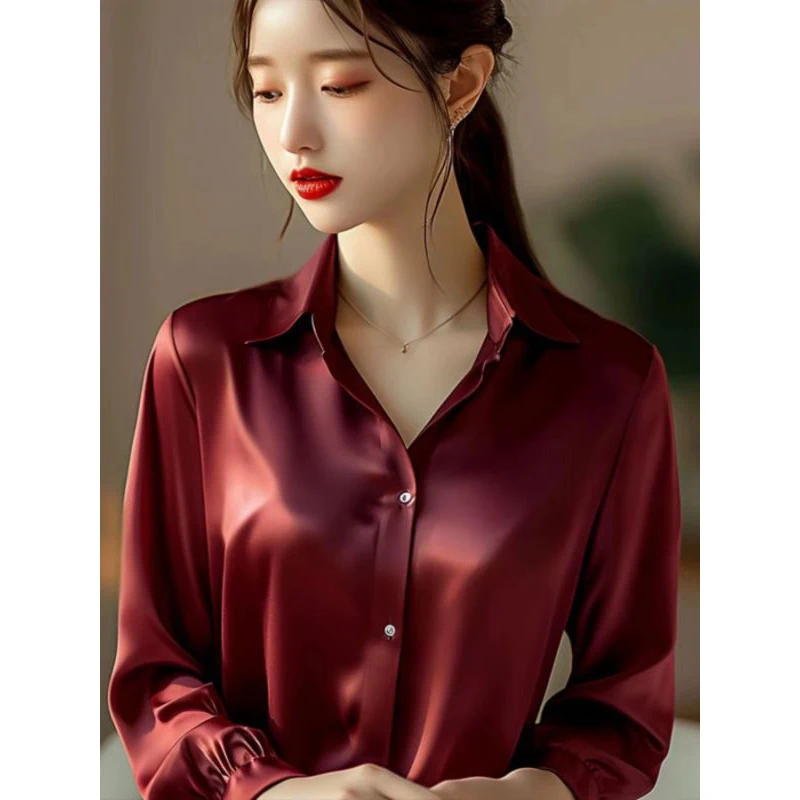 Women Spring Simplicity Office Lady Solid Color Turn-down Collar Long Sleeve Shirts Women Clothes Casual All-match Elegant Tops