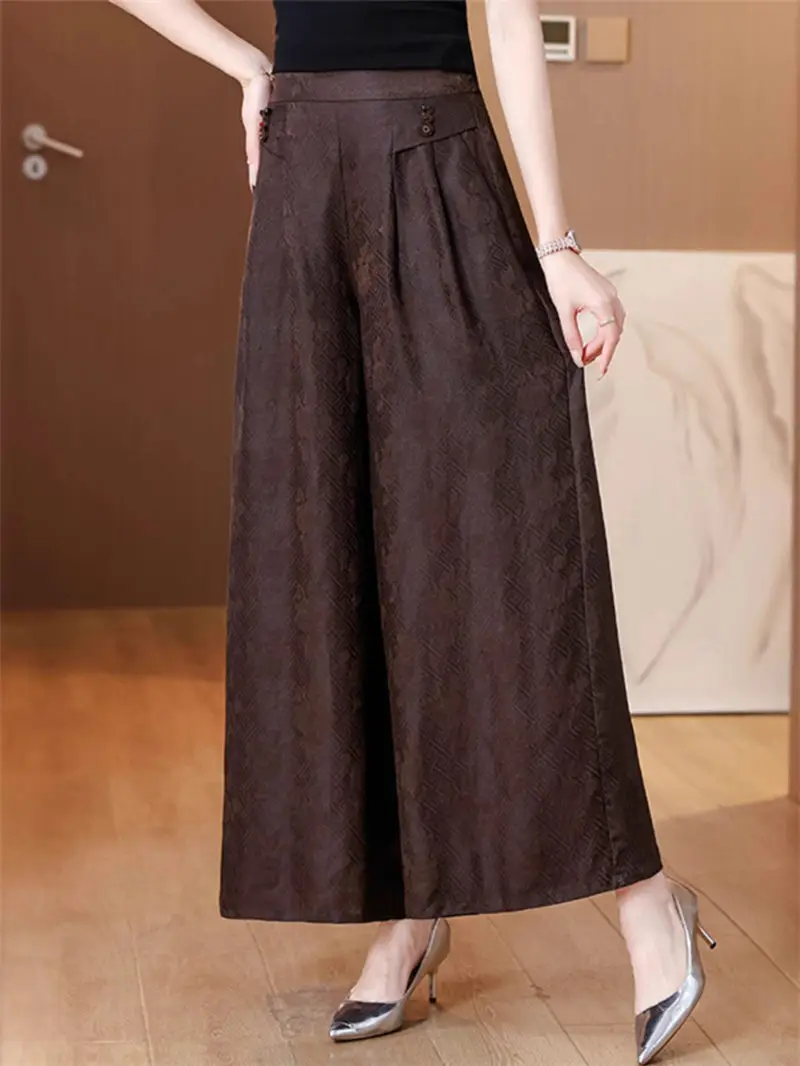 

Women's Mulberry Silk Wide Leg Pants - High-Waisted Elastic Waist Summer Casual Trousers for Mature Mothers G609