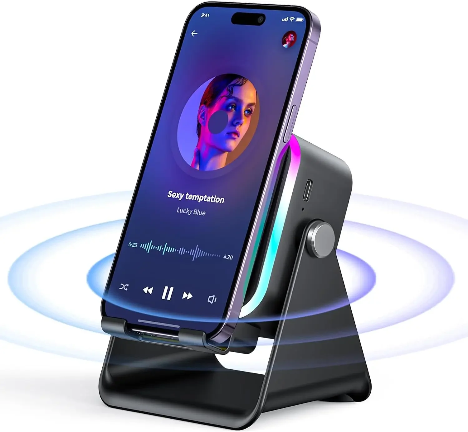 

5 In 1 Auto-induction Wireless Induction Speaker 8 Mode RGB Lights HIFI Sound Portable Bluetooth Phone Holder Christmas Gifts