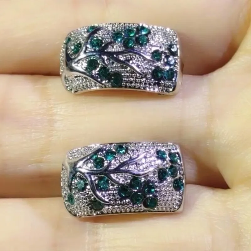 

Fantastic Beautiful Cute Small Crystal Paved Natural Plant Trees Design Genuine 925 Sterling Silver Hoop Earrings For Women Girl