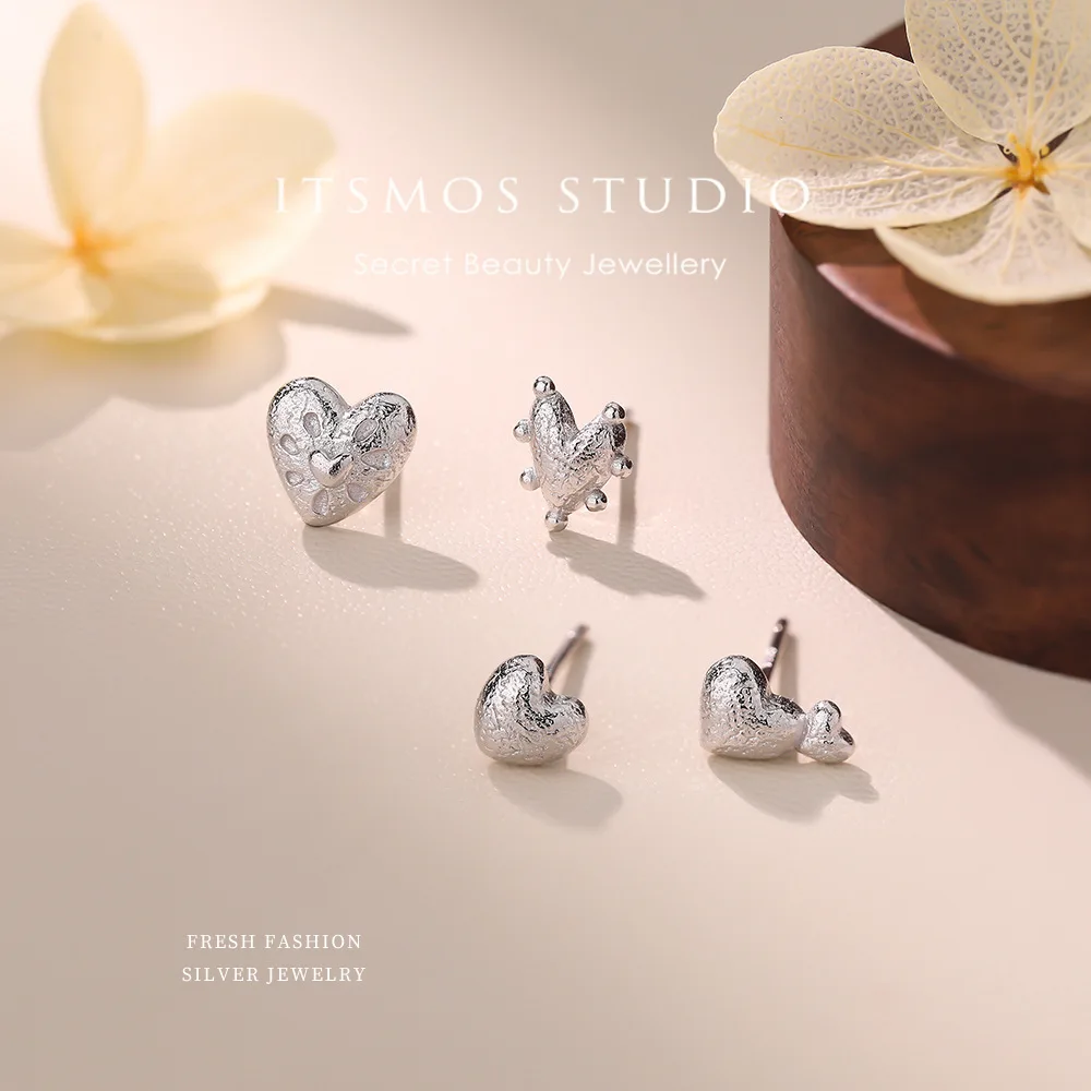 ITSMOS Single Textured Lava Heart Stud Earring Perfect Solo Stud for Stacking/Mixing Other Earrings For Women lovely Gift