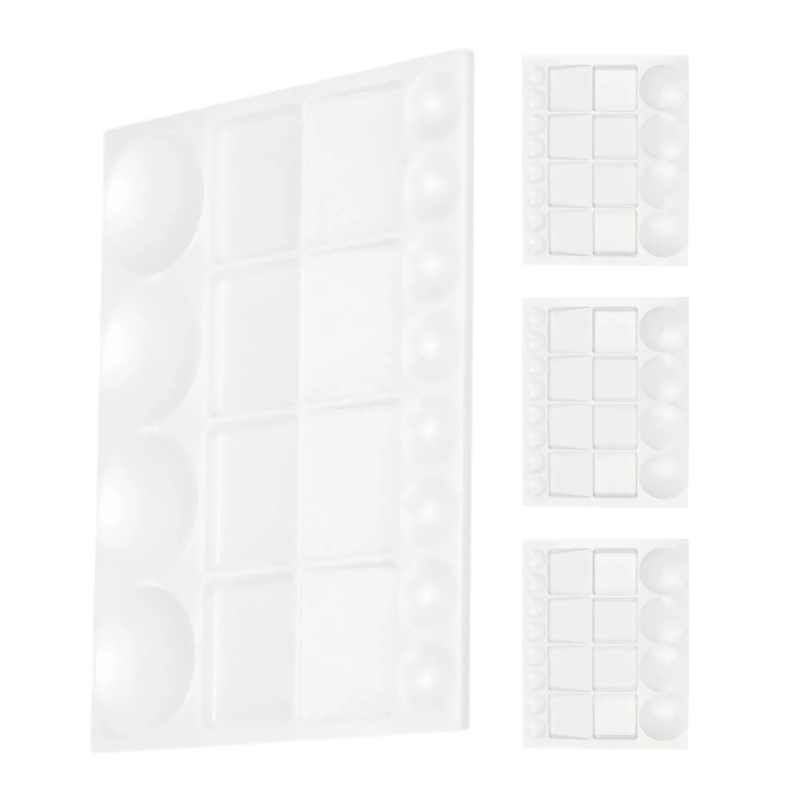 4Pcs Large Watercolor Mixing Tray Rectangular Compartment Paint Palette for Artists Students Portable Washable Plastic Pigment