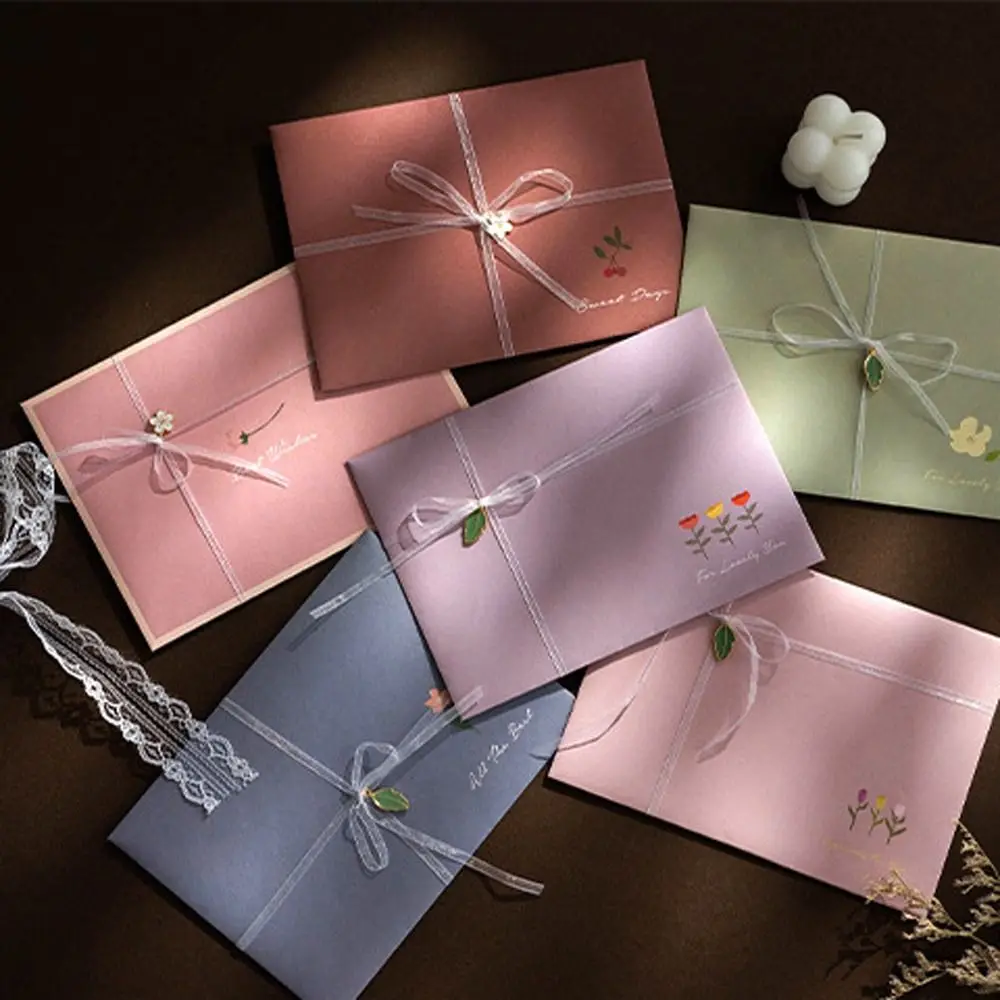 Sobres florales con pegatinas para deseos de vacaciones, almohadillas para cartas de felicitación, papel de escritura de letras grabable Kawaii, fiesta de boda