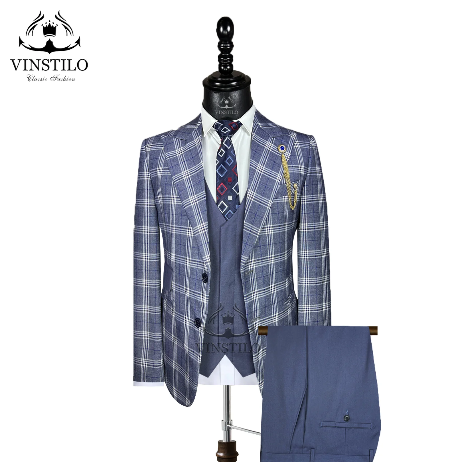 VINSTILO 2024 Men Suits Classic Casual Wear Plaid 3pcs Blazer Vest Pants Fashion Design Daily Meeting Groomsman Wedding Clothing