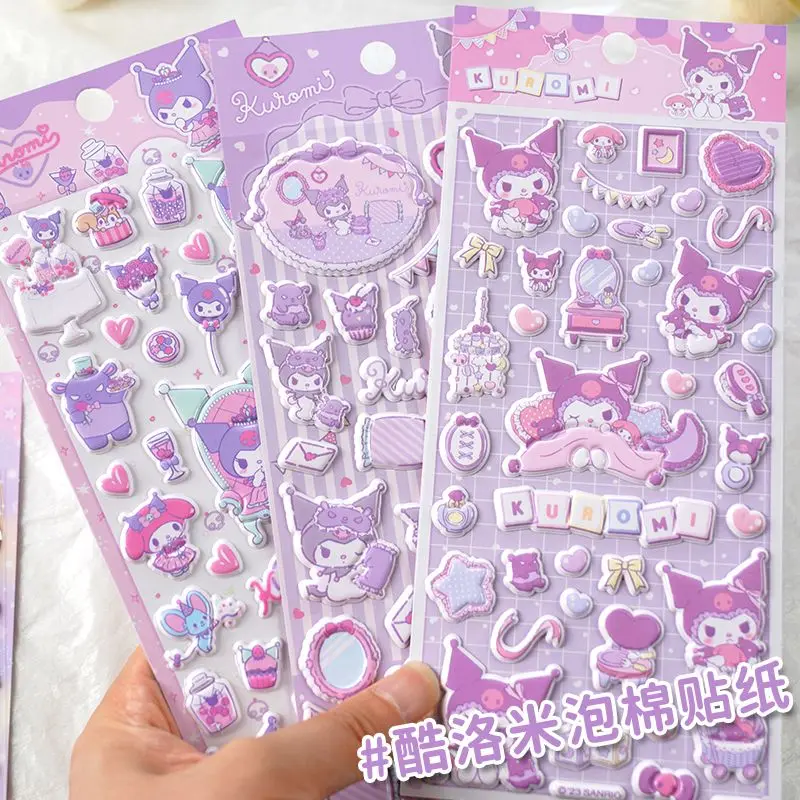 Kawaii Kuromi 3D Embossed Double Layer Bubble Holographic Sticker for Scrapbook Phone Sticker Students Exchange Giftボンボン ドロップシール