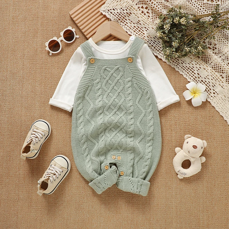 

Newborn Baby Romper Knit Girl Boy Jumpsuit Sleeveless Summer Infant Kid Sling Clothes Fashion Solid Fall Overalls 0-18M Playsuit