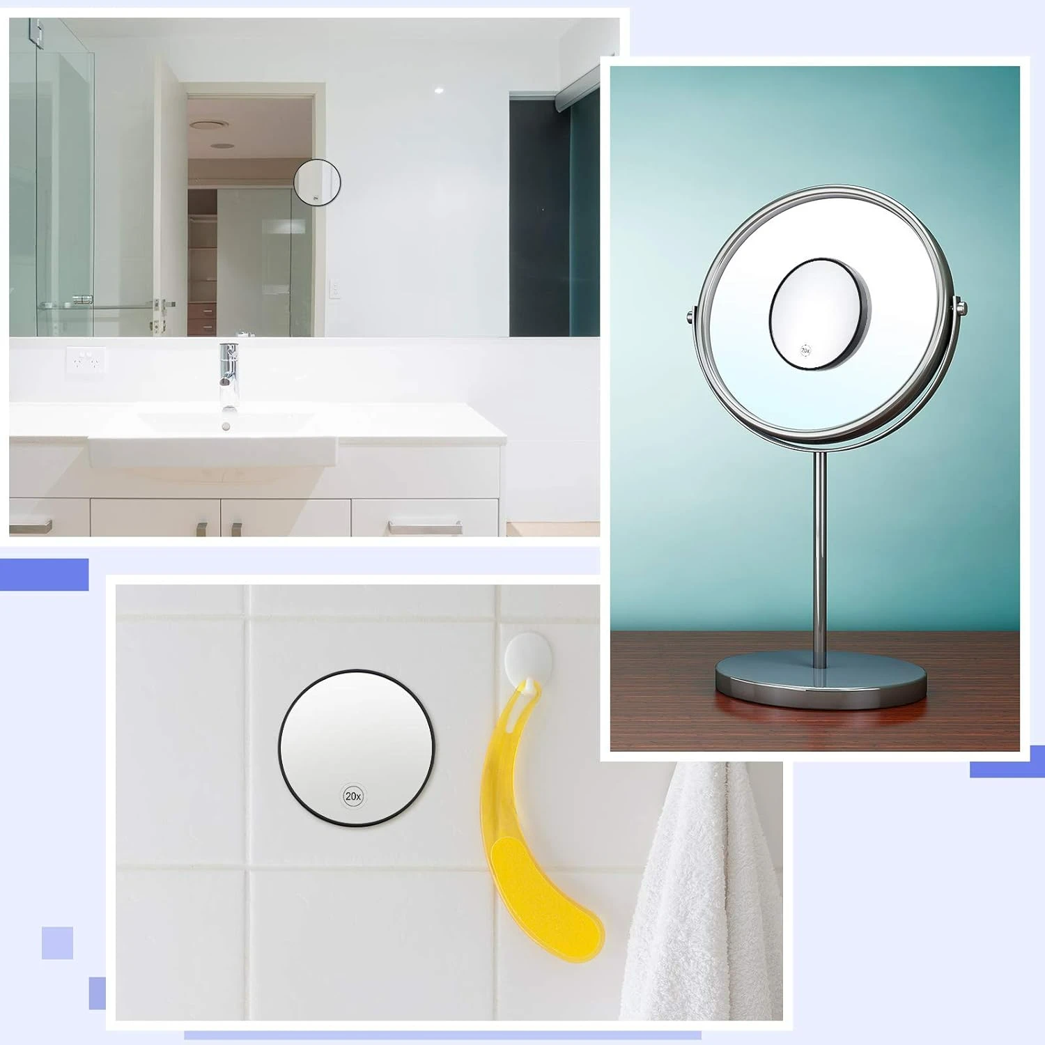 5-pack draagbare make-upspiegels met 20x vergrotende vergroten - gebruik in reizen en badkamer