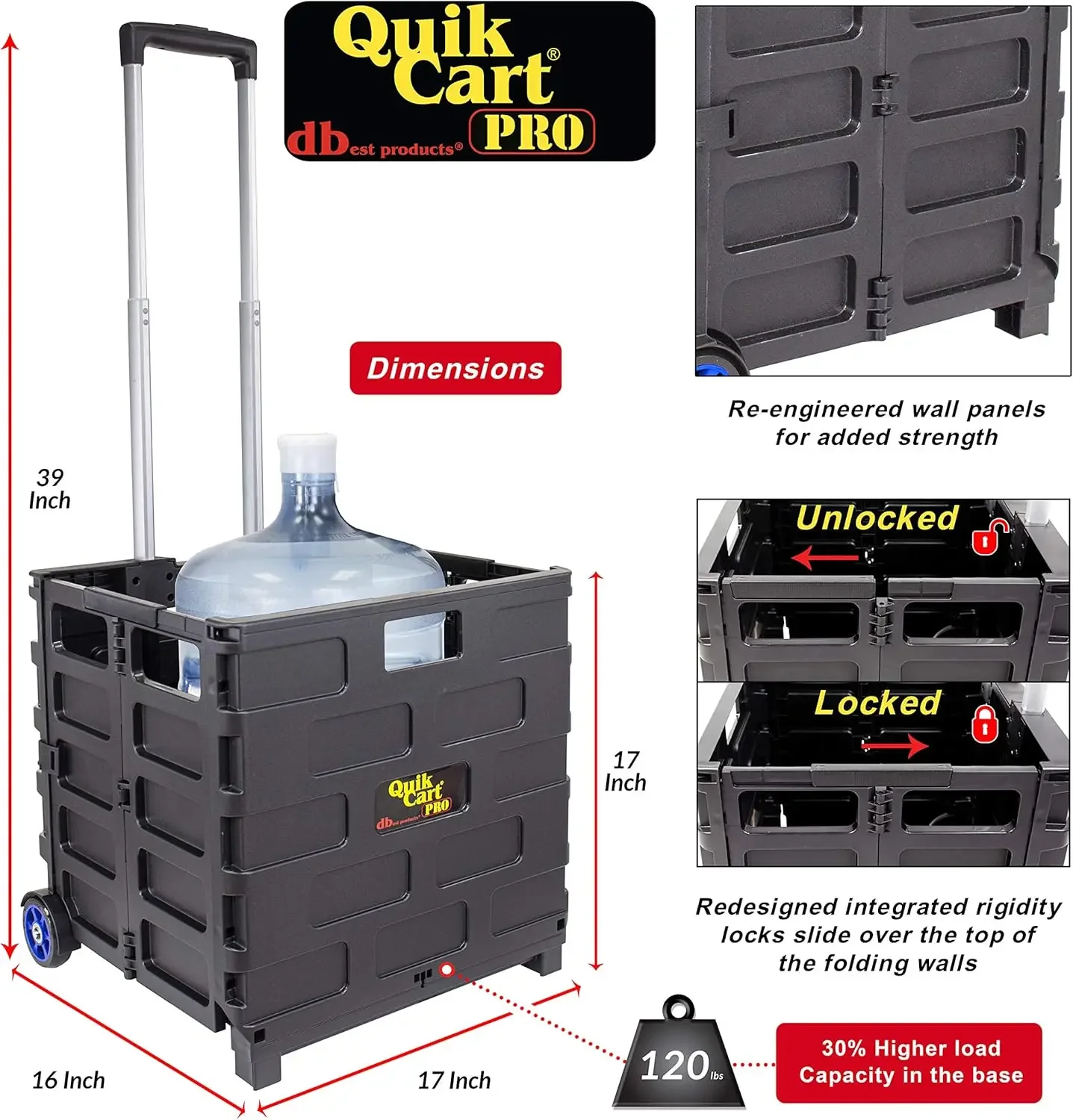 products Quik Cart Pro Wheeled Rolling Crate Teacher Utility with seat Heavy Duty Collapsible Basket with Handle, Blue