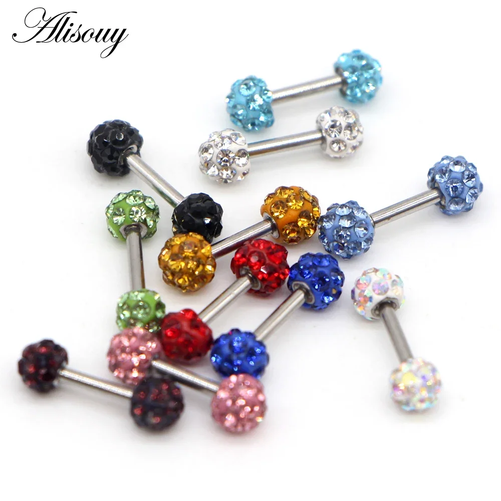 1 Piece Epoxy Two Crystal Ball Stainless Steel Ear Plug Piercing Earrings Ring Piercing Ear Tunnel Jewelry for Men Women