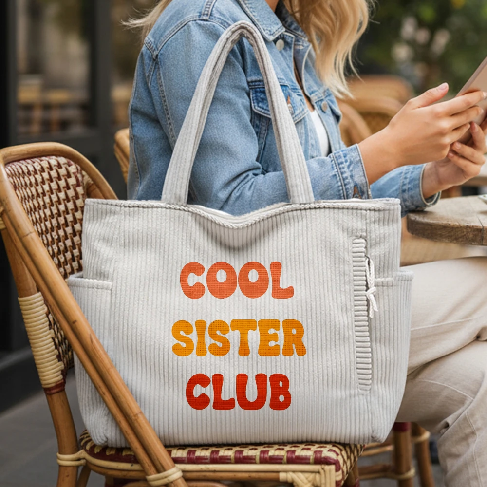 

Women's Corduroy Canvas Tote Bag, Shopping Shoulder Reusable Bag, Gift for Sisters Birthday Christmas, Everyday Use Travel Beach
