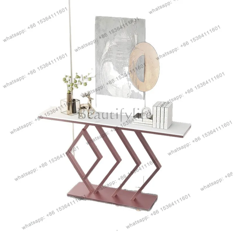 

Italian light luxury rock slab creative entrance table modern simple entrance corridor wrought iron entrance table
