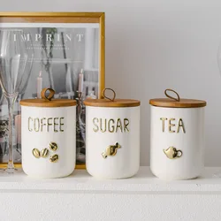 800ml Modern Simplicity Style Ceramic Tea Box Pottery Tea Container Home Coffee Storage Jar Candy Sealed Jar with Letter Prompts