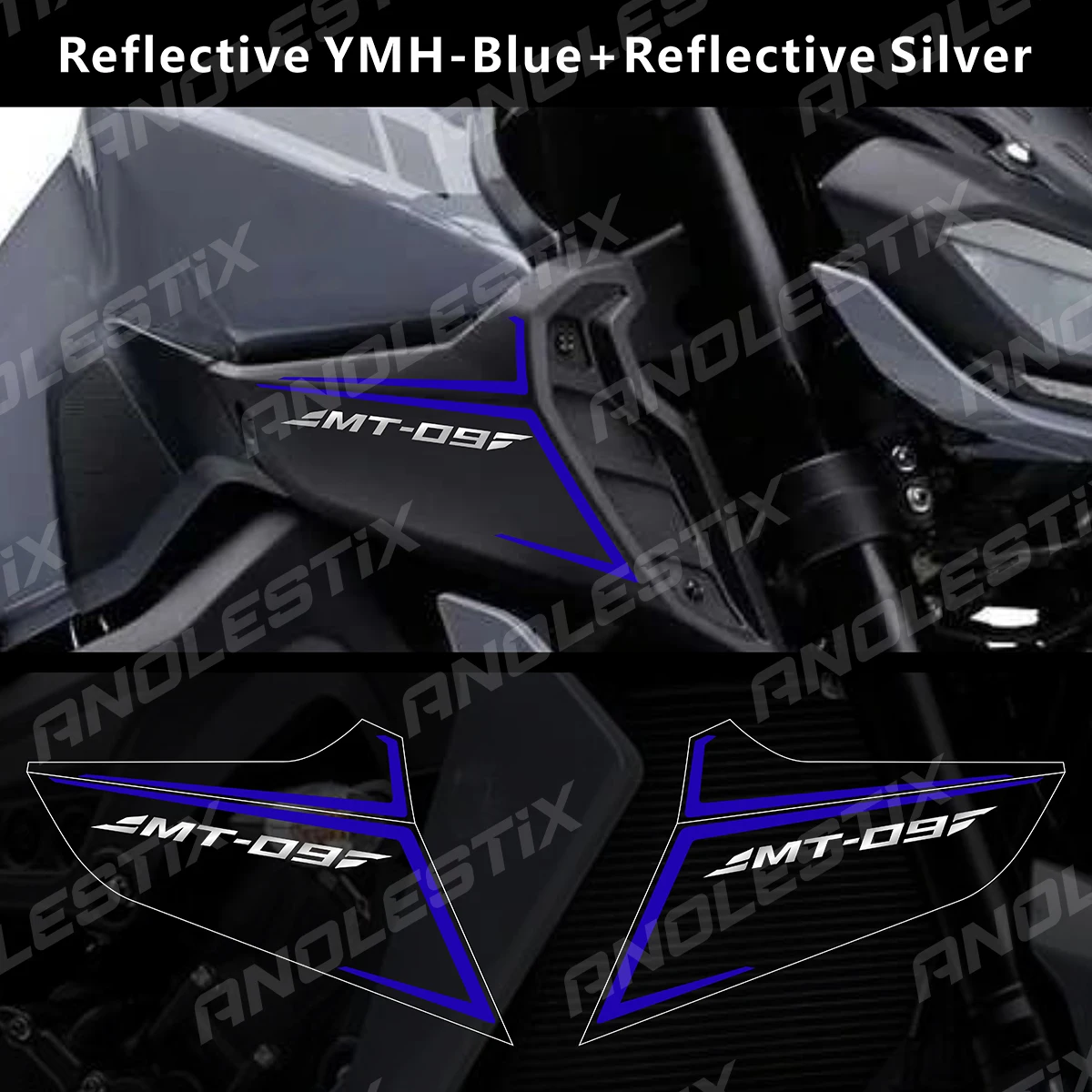 AnoleStix Reflective Motorcycle Logo Set Air Inlet Emblem Decals For YAMAHA MT09 MT-09 SP 2017 2018 2019 2020