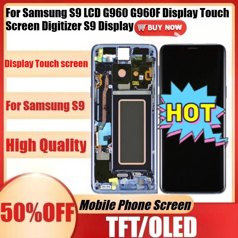 

Новый сенсорный TFT/OLED-дисплей для Samsung S9 LCD G960 G960F, сенсорный экран-дигитайзер S9 с рамкой, замена дисплея