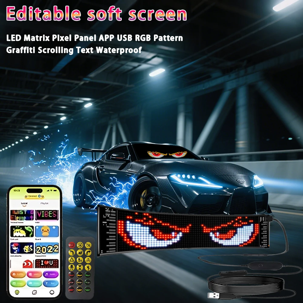 

LED Matrix Pixel Panel APP USB RGB Pattern Graffiti Scrolling Text Waterproof for Outdoor Shop Car Advertising