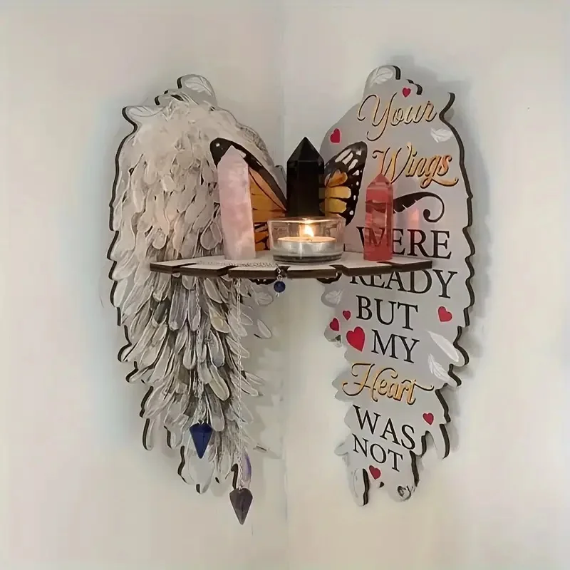 Wall Mounted Corner Shelf Angel Wings Wooden Floating Corner Shelves Boho Home Wall Decor