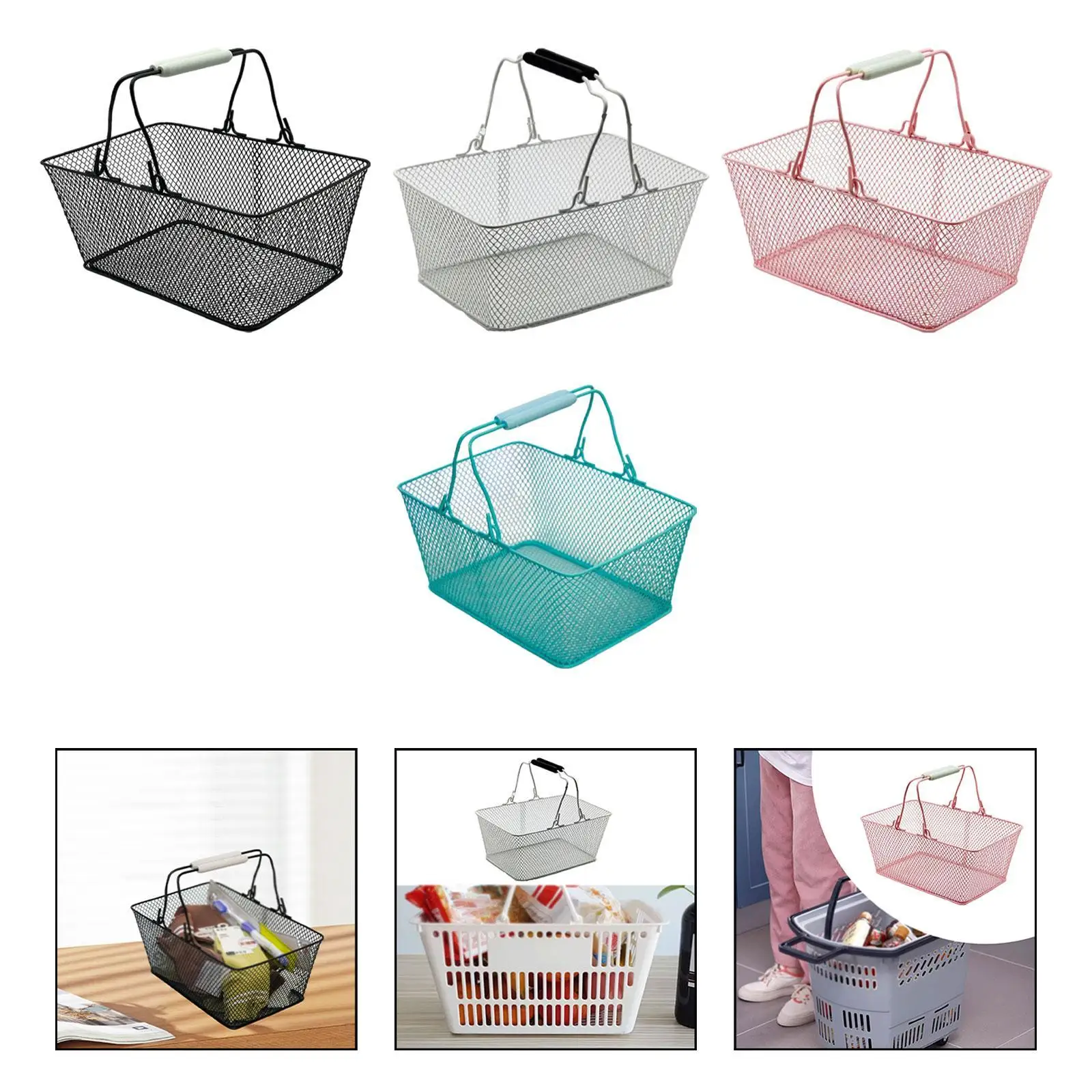 

Wire Shopping Basket Breathable Convenient Multifunctional Simple Grocery Basket for Groceries Supermarket Retails Home Stores