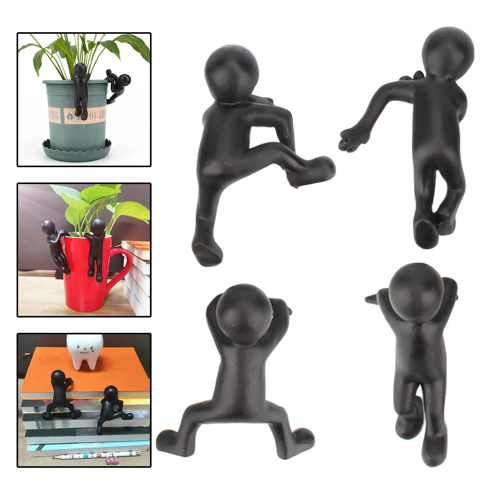 

4pcs Kung Fu Little Men Flower Pot Hugger Figurines Climbing Decor Ornaments