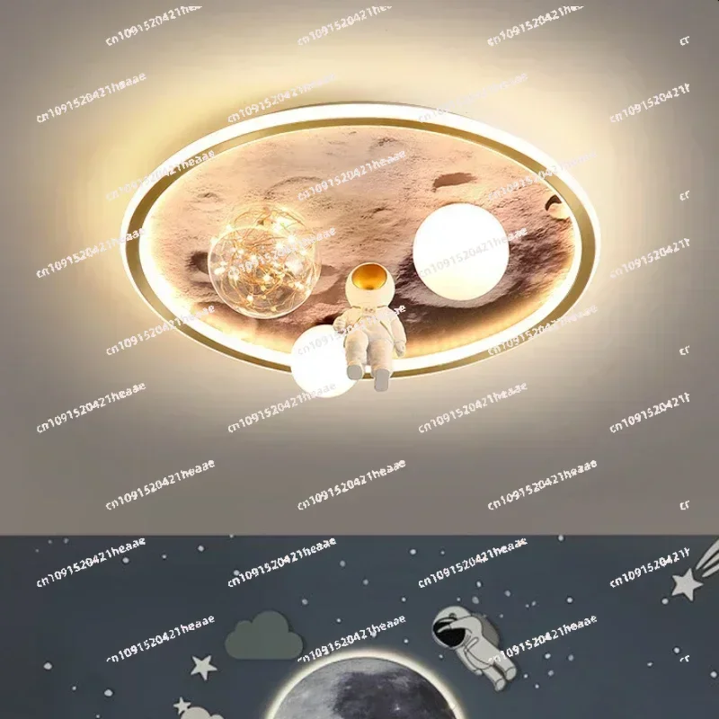 Suitable for  Modern Children's Moon Lustre Led Lights Astronaut Bedroom Chandeliers Decoration Ceiling Lamps For Room Home-ap