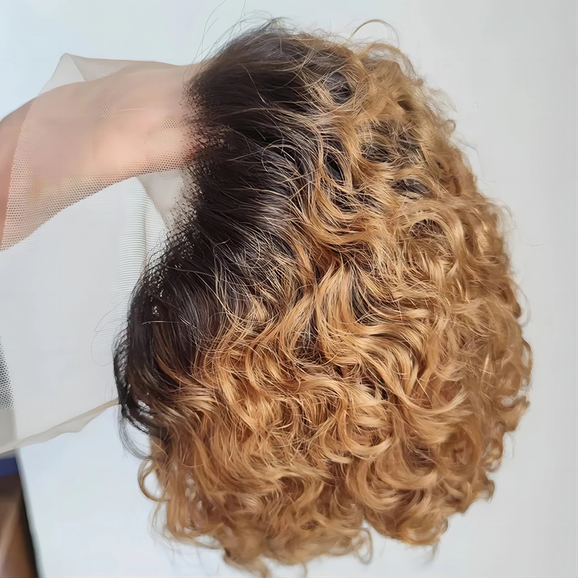 Peluca de cabello humano con corte Pixie, Pelo Rizado corto Bob con malla frontal transparente HD, color rubio degradado, marrón y Burdeos, 250%