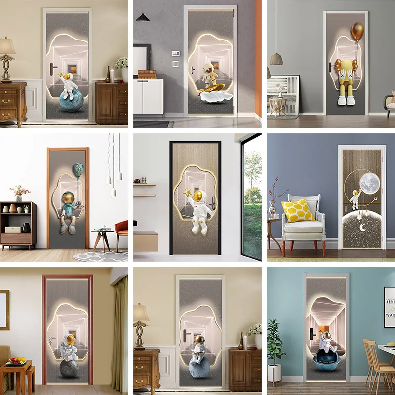 

Astronaut Cartoon Door Stickers Creative Design Wallpaper Decals Waterproof Family Children's Room Decoration Poster