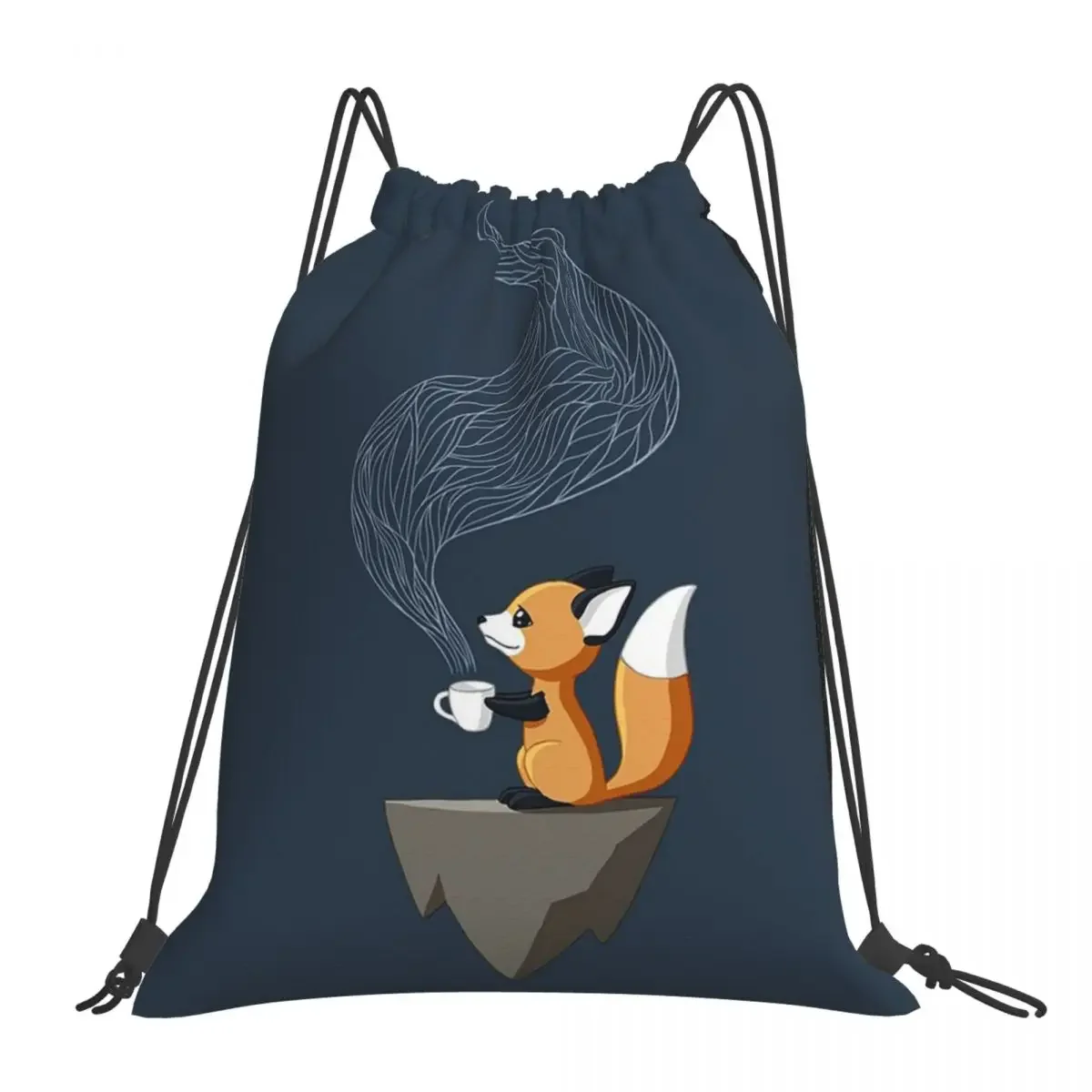 

Fox Tea Backpacks Fashion Portable Drawstring Bags Drawstring Bundle Pocket Sports Bag BookBag For Travel School