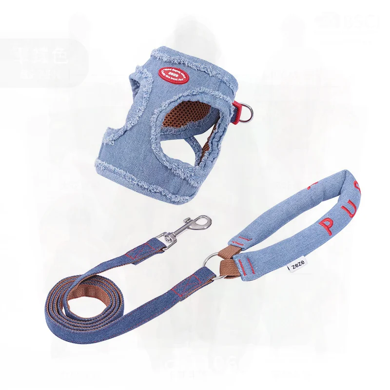 Zezezeze Tannin قابل للتعديل الكلب الجر حبل سترة شريط للصدر I-شكل مكافحة كسر مقود الحيوانات الأليفة الدنيم ألياف البوليستر ل XS إلى L #1