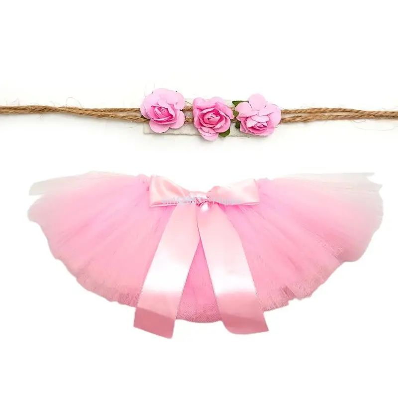 

2 Pcs Newborn Photography Props Outfit Baby Tulle Skirts Headband Set Infants Photo Flower Hair Dropship