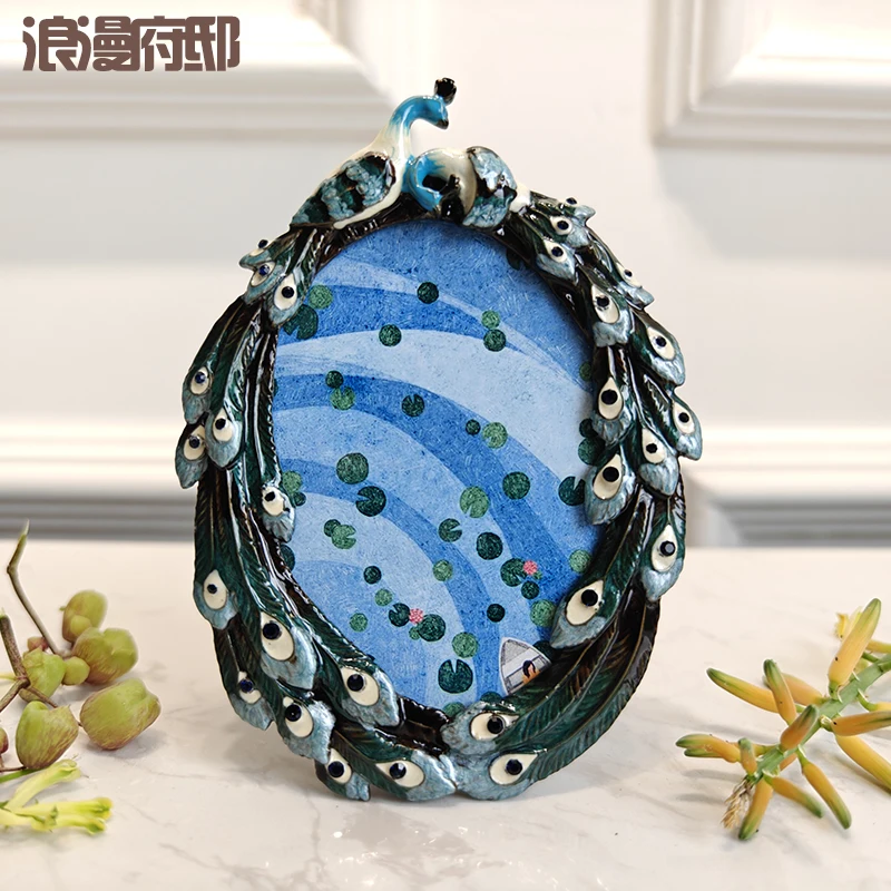 Oval 5-inch photo frame for mother gift European peacock photo frame high-class photo frame