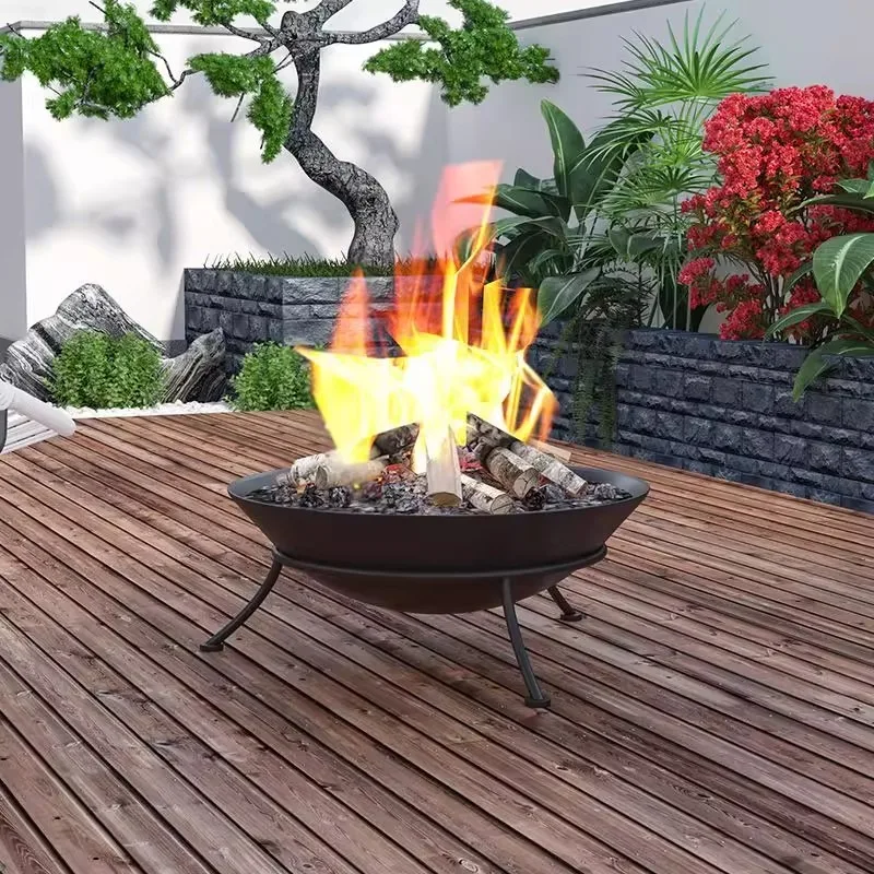 Outdoor Camping Steel Brazier Iron Pot Metal Folding Swing Fire Pit Grill Firebowl Poker For Wood Burning Eco-Friendly Outdoor