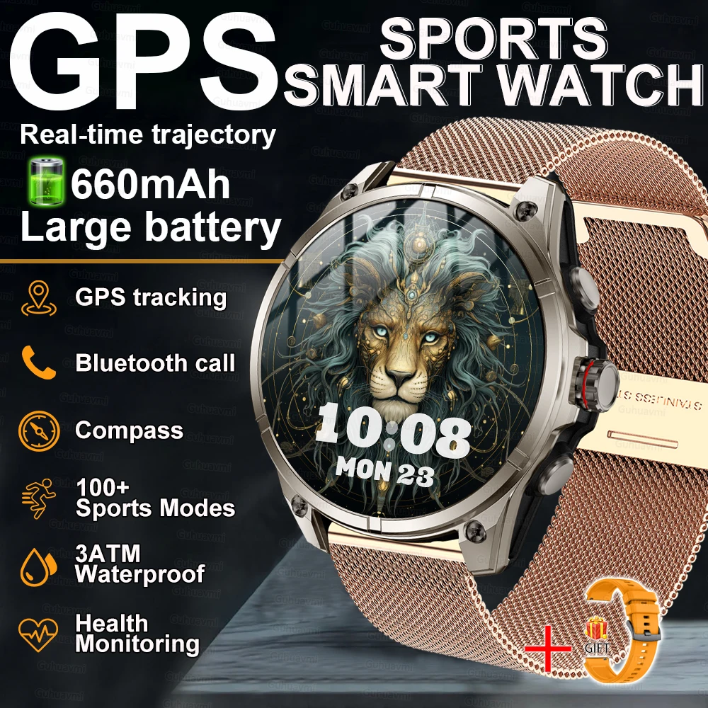 GUHUAVMI Neue Herren-Sport-Smartwatch, 50 Meter tief, wasserdicht, 1,43 Zoll AMOLED-Bildschirm, Gesundheitsüberwachung, Bluetooth-Anrufarmband 7