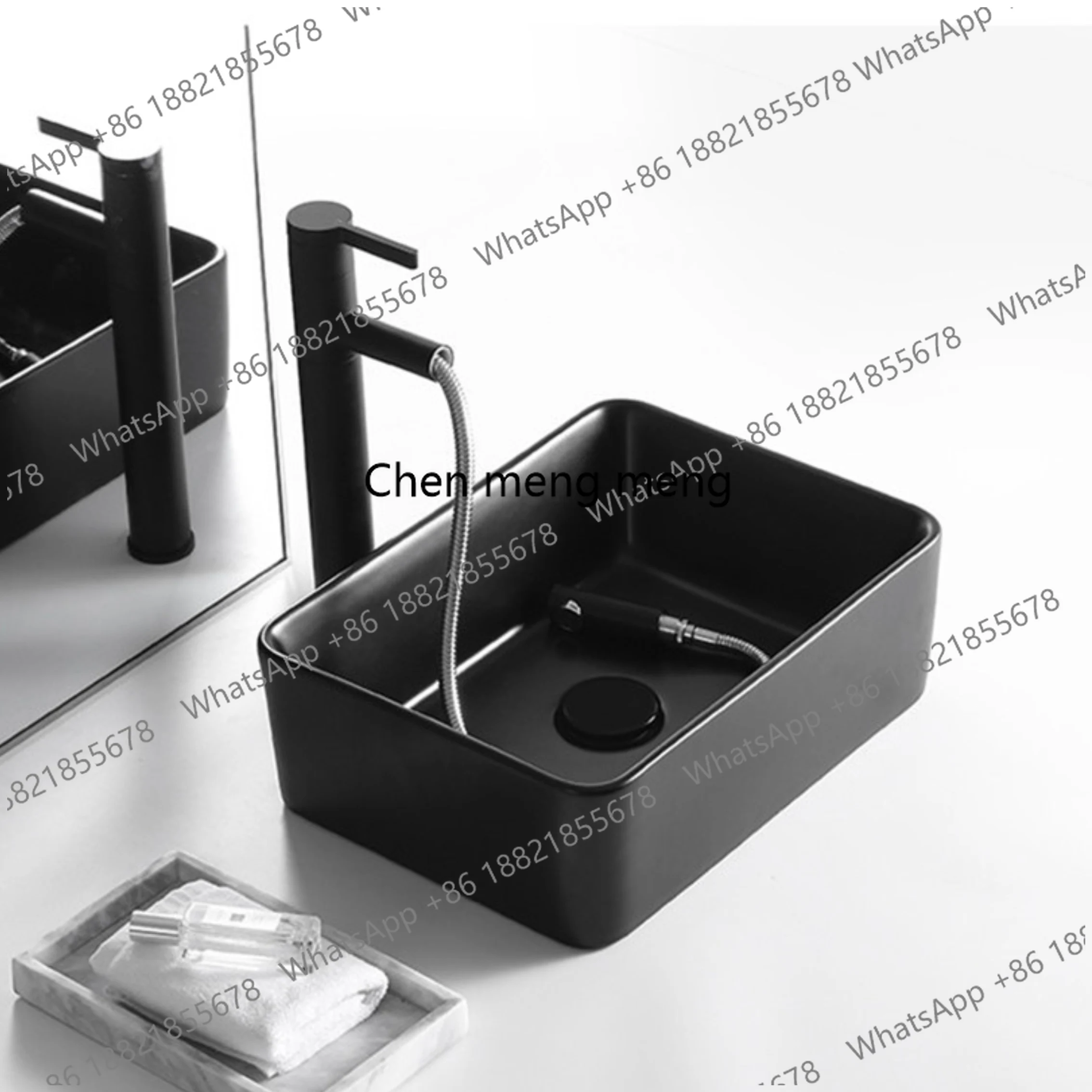 Nordic black countertop ceramic washbasin home hotel washbasin square creative basin washbasin 600*350*110mm