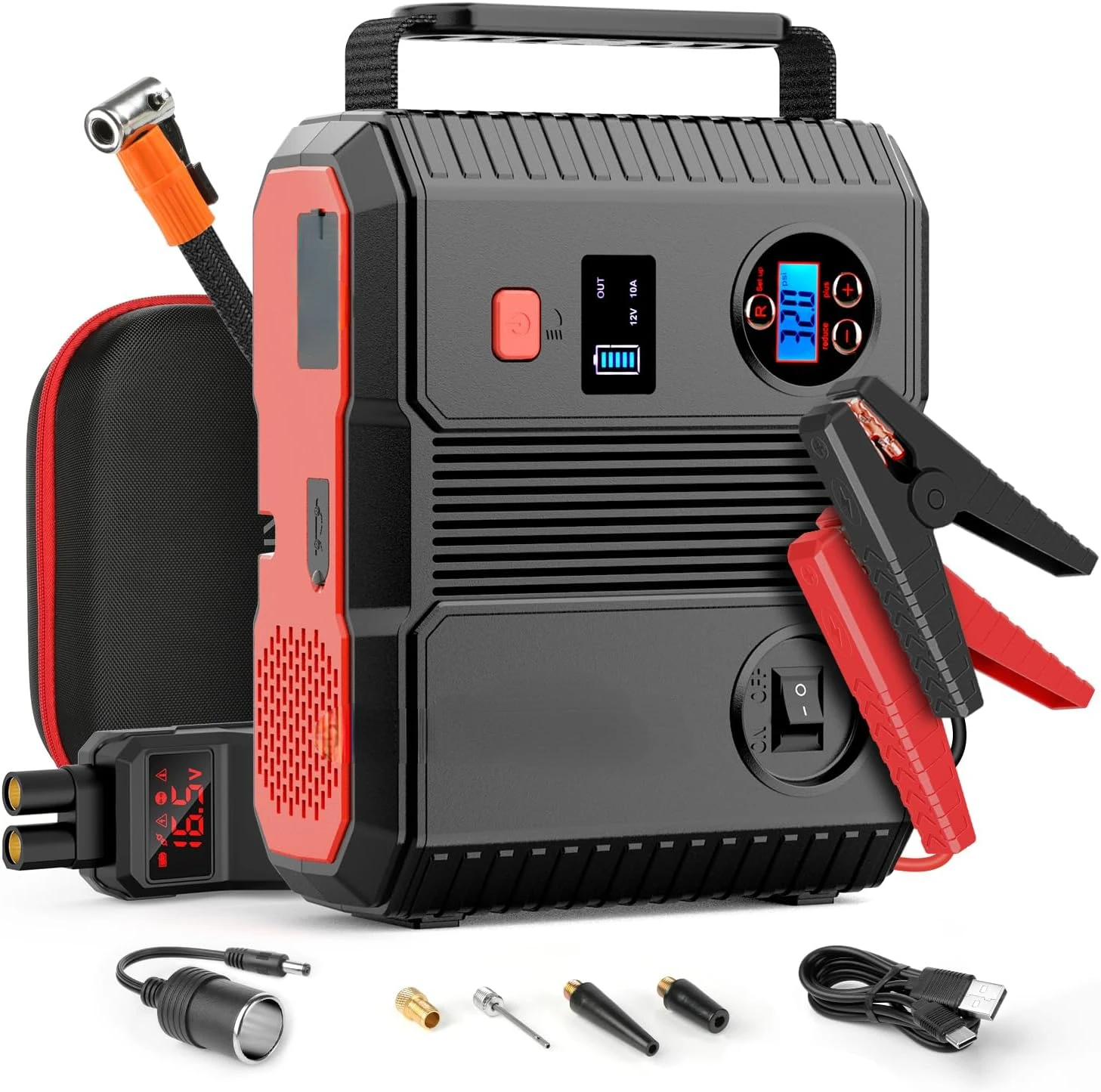 Car Jump Starter with Air Compressor, 150PSI 5000A Peak 24000mah