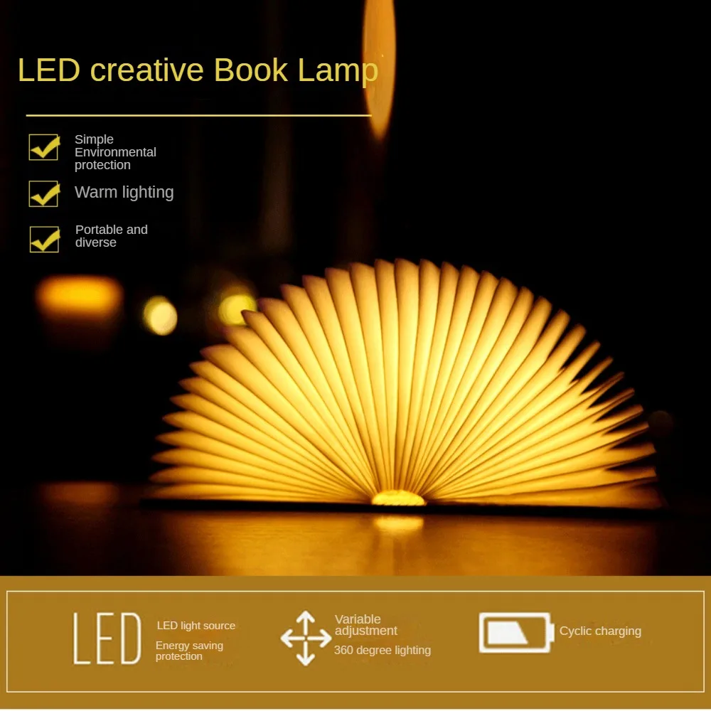 Folding Wooden LED Book Light, Carregamento USB, Creative Gift Factory, Pequena Lâmpada da Noite, Bluetooth Boy Lamp, Logotipo Customizável, 5 Cores