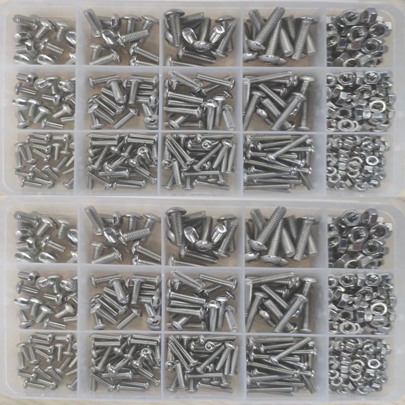 

440pcs 304 Stainless Steel Hex Button Socket Head Cap Screw Hexagon Thread Machine Metric Nut Bolt Assortment Kit Set M3 M4 M5