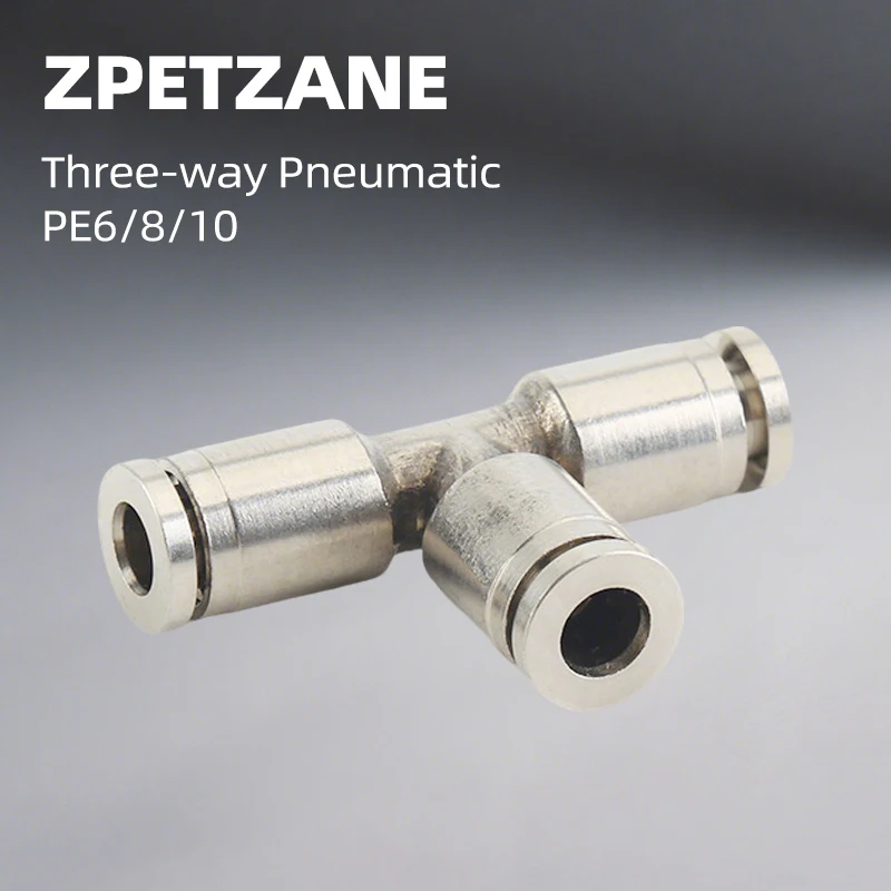 

Pneumatic Quick Connector Brass Nickel Plated Insert Tube Connect PE6/8/10 Three-way Variable Diameter