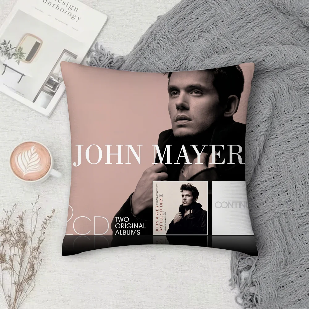 المغني جون ماير كيس وسادة مربع الطباعة على الوجهين قصيرة أفخم غطاء وسادة أريكة غرفة نوم وسادة السرير