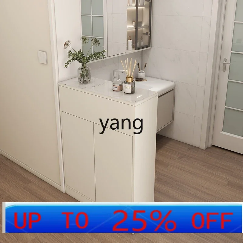 

LH entrance partition bathroom room half wall storage cabinet