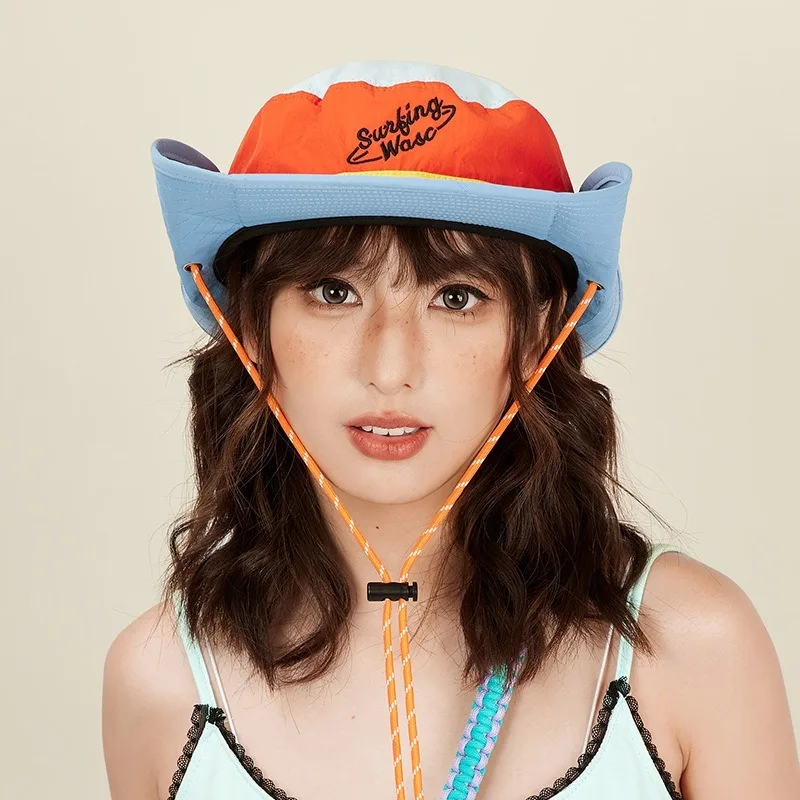 

1PCS Unisex Colorblockfor Outdoor Surfing Quick-Dry Wide Brim Sun Hat with UV Protection Waterproof Lightweight Travel