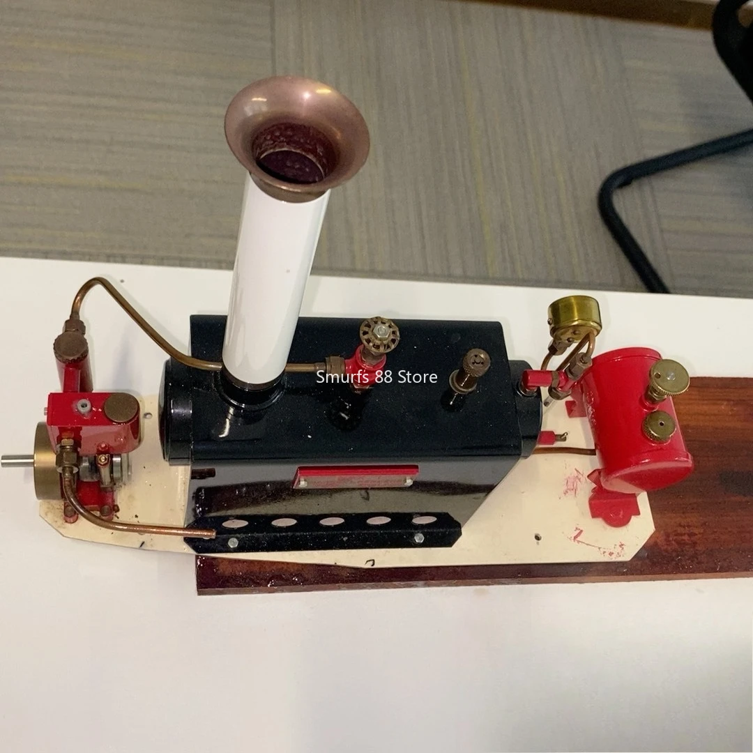 Modelo de motor a vapor retrô, caldeira de metal, conjunto completo de motor a vapor, cilindro único com base, válvula de pressão móvel