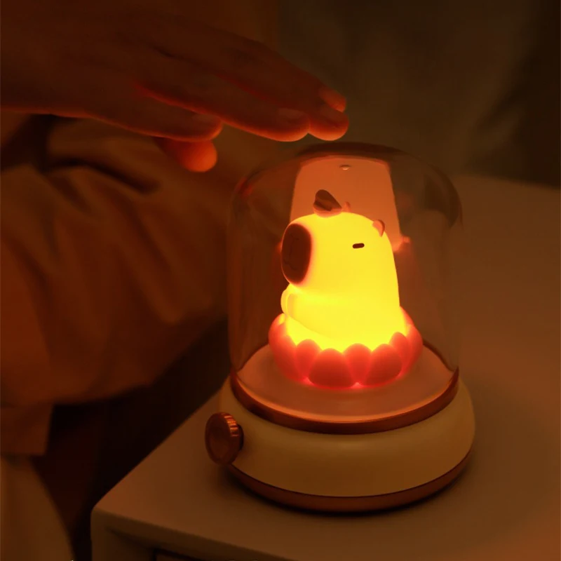 Pop Cute Cartoon Capybara Silicone Night Light USB Rechargeable Timing Dimming Sleep Night Lamp For Children's Room Decor