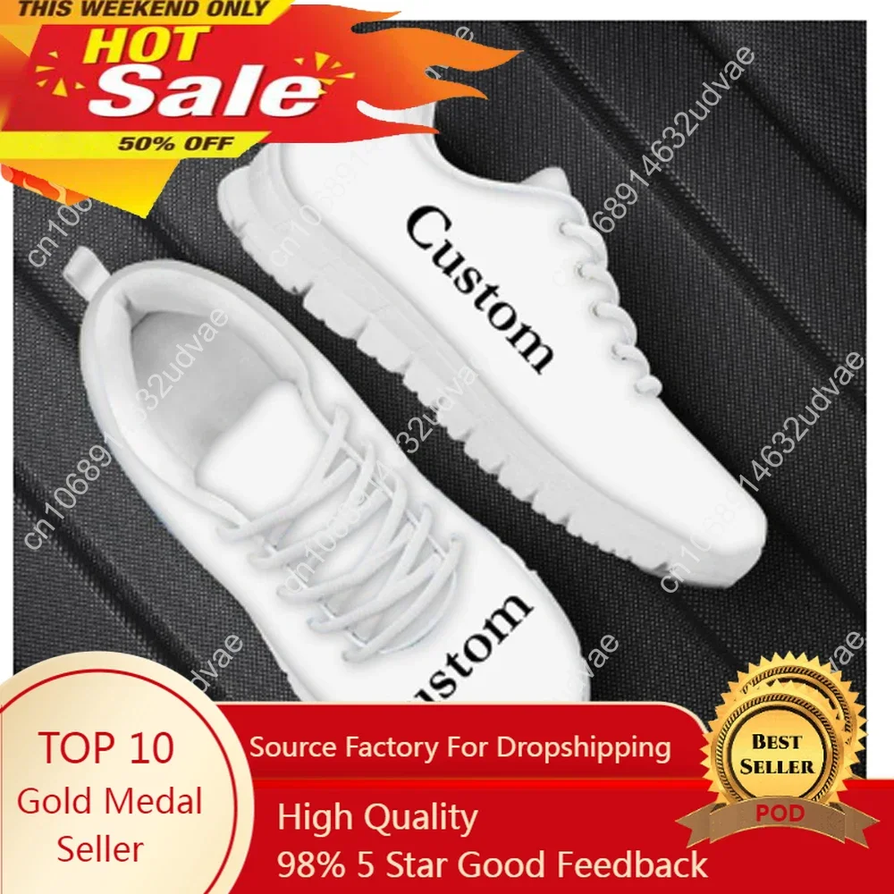 

35-46 Customized Image Brand Logo Pattern Women Casual Sneakers Nursing Comfortable Mesh Flats Shoes For Female Girls Dropship