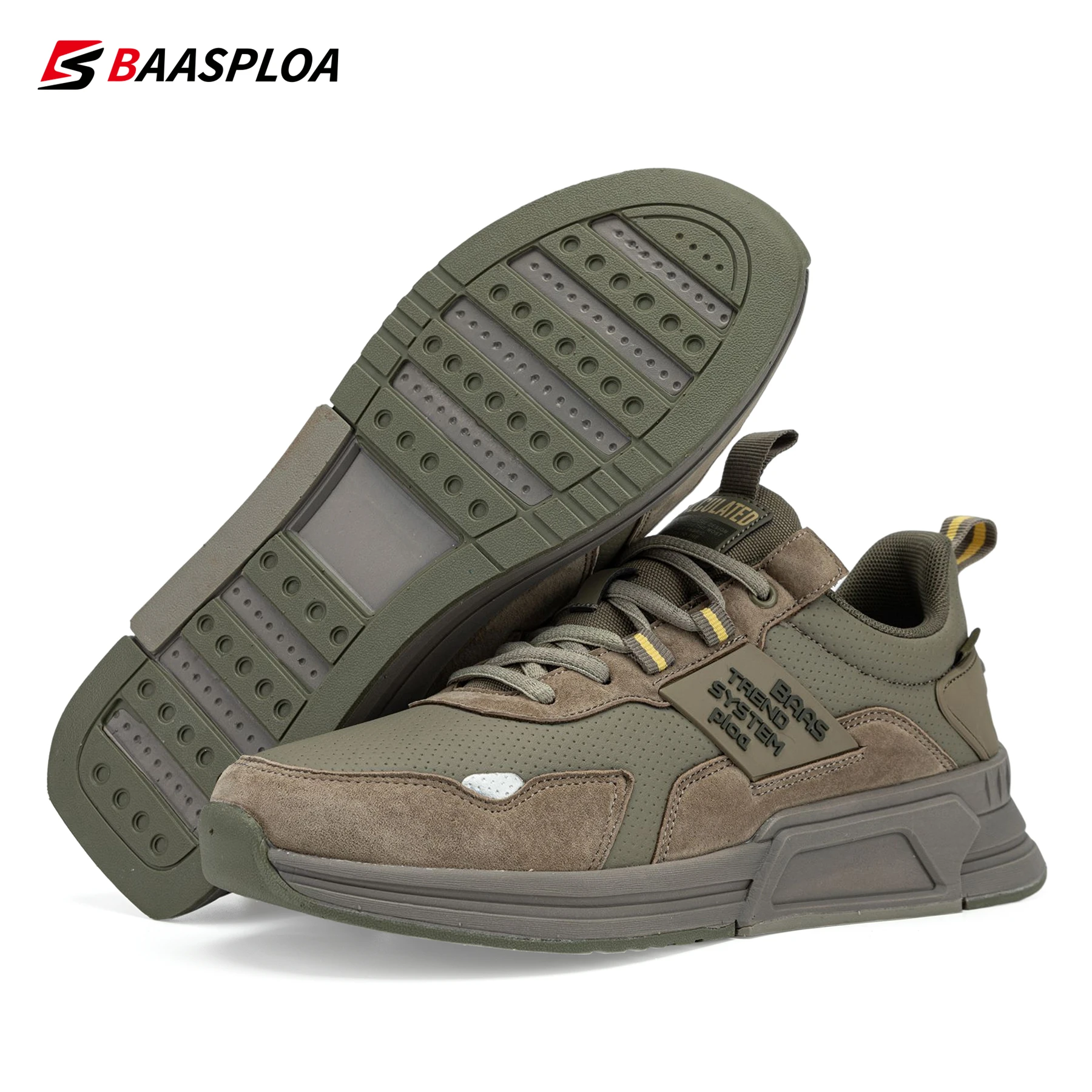 Baasploa New Men Fashion Leather Waterproof Casual Shoes Non-Slip Wear-Resistant Running Shoes Breathable Male Sneakers