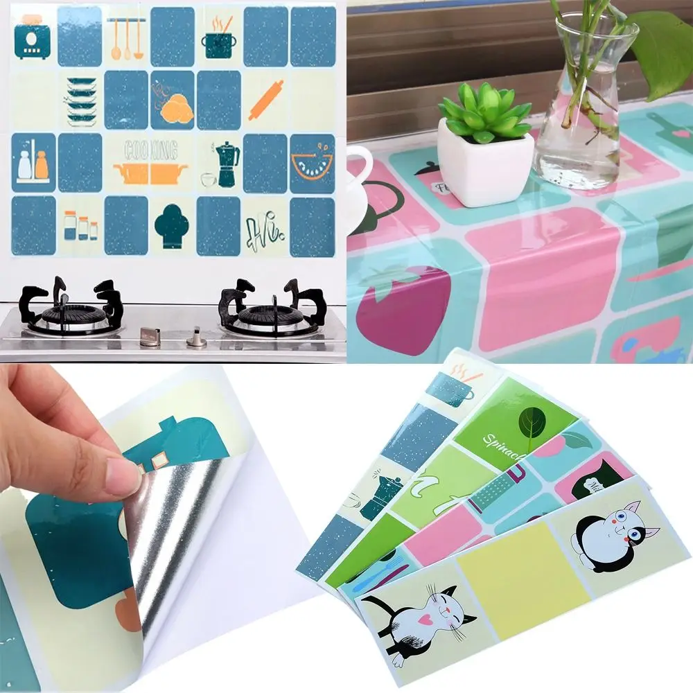 

Anti-fouling Self-adhesive Wallpaper Decorative Cartoon Anti-Oil Stickers Heat-resistant Foil Kitchen Stove Cabinet Sticker